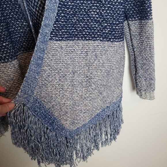Lucky Brand Small Open Cardigan Blue Striped Knit‎ Textured Longline Fringe - Picture 7 of 12